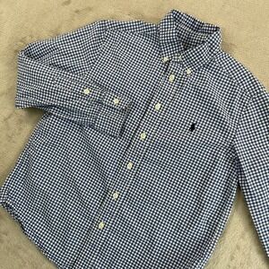 Polo Ralph Lauren Shirt Boys Medium 10-12 Blue Gingham Check Pony Preppy Stretch